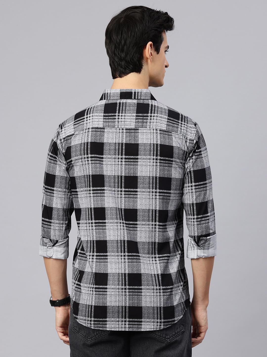 Man Stylish Slim Fit Cotton Spread Collar Checked Casual Shirt