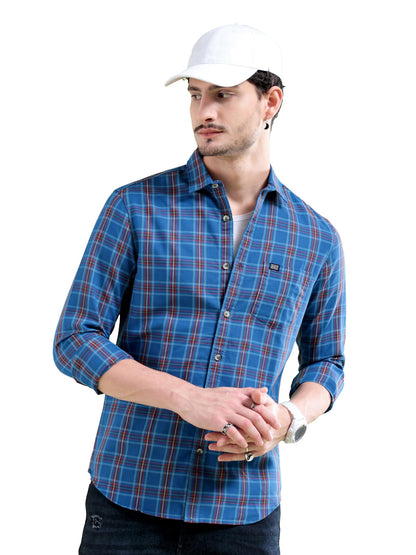 Men Slim Fit Checkered Full Sleeves Spread Collar Casual Shirt