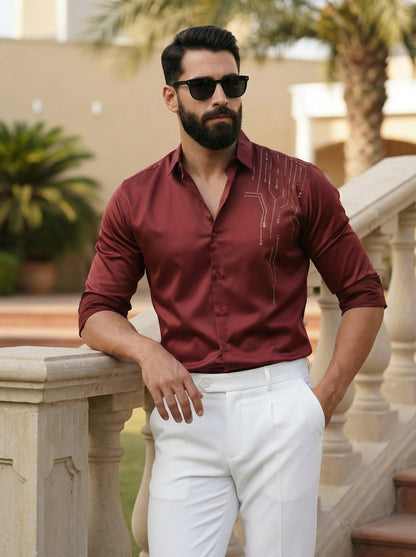 Men’s Stylish Satin Shirt for Party, Formal, Daily and Casual Wear Full Sleeve Shirt for Men