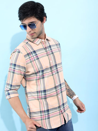 Men's Slim Fit Check Shirt | Long Sleeves | Regular Collar | Casual Shirts for Men