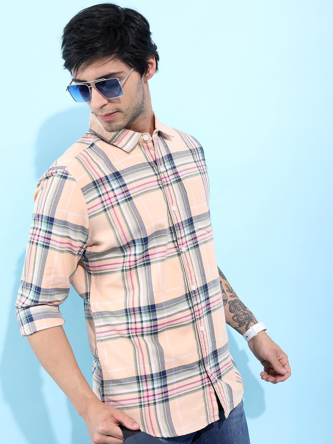 Men's Slim Fit Check Shirt | Long Sleeves | Regular Collar | Casual Shirts for Men