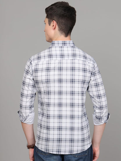 Man Stylish Slim Fit Cotton Spread Collar Checked Casual Shirt