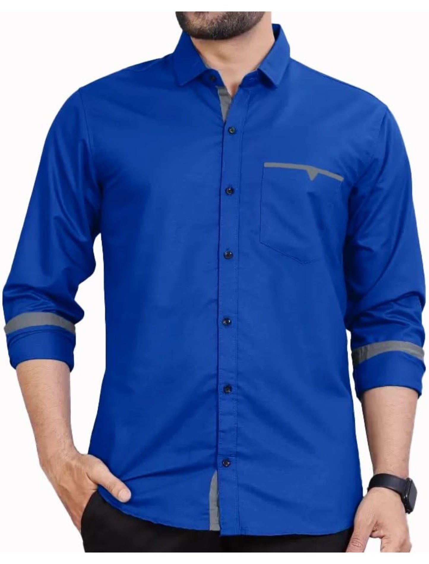 Men's Regular Fit Solid Soft Touch Cotton Casual Shirt with Pocket Design with Spread Collar & Full Sleeves (Available in Plus Size)