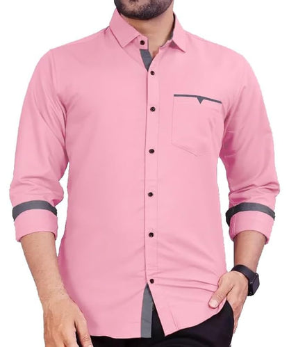 Men's Regular Fit Solid Soft Touch Cotton Casual Shirt with Pocket Design with Spread Collar & Full Sleeves (Available in Plus Size)