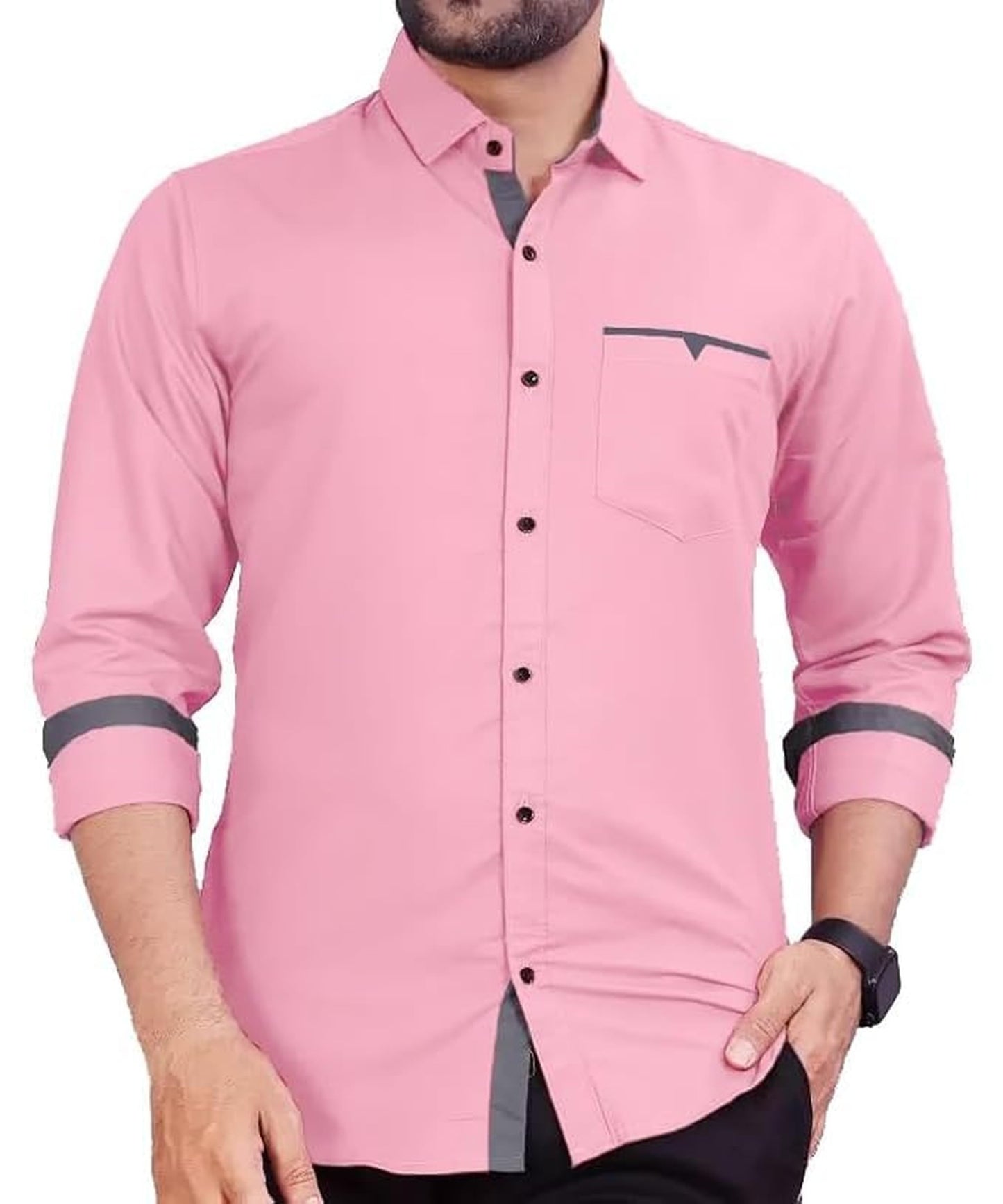 Men's Regular Fit Solid Soft Touch Cotton Casual Shirt with Pocket Design with Spread Collar & Full Sleeves (Available in Plus Size)