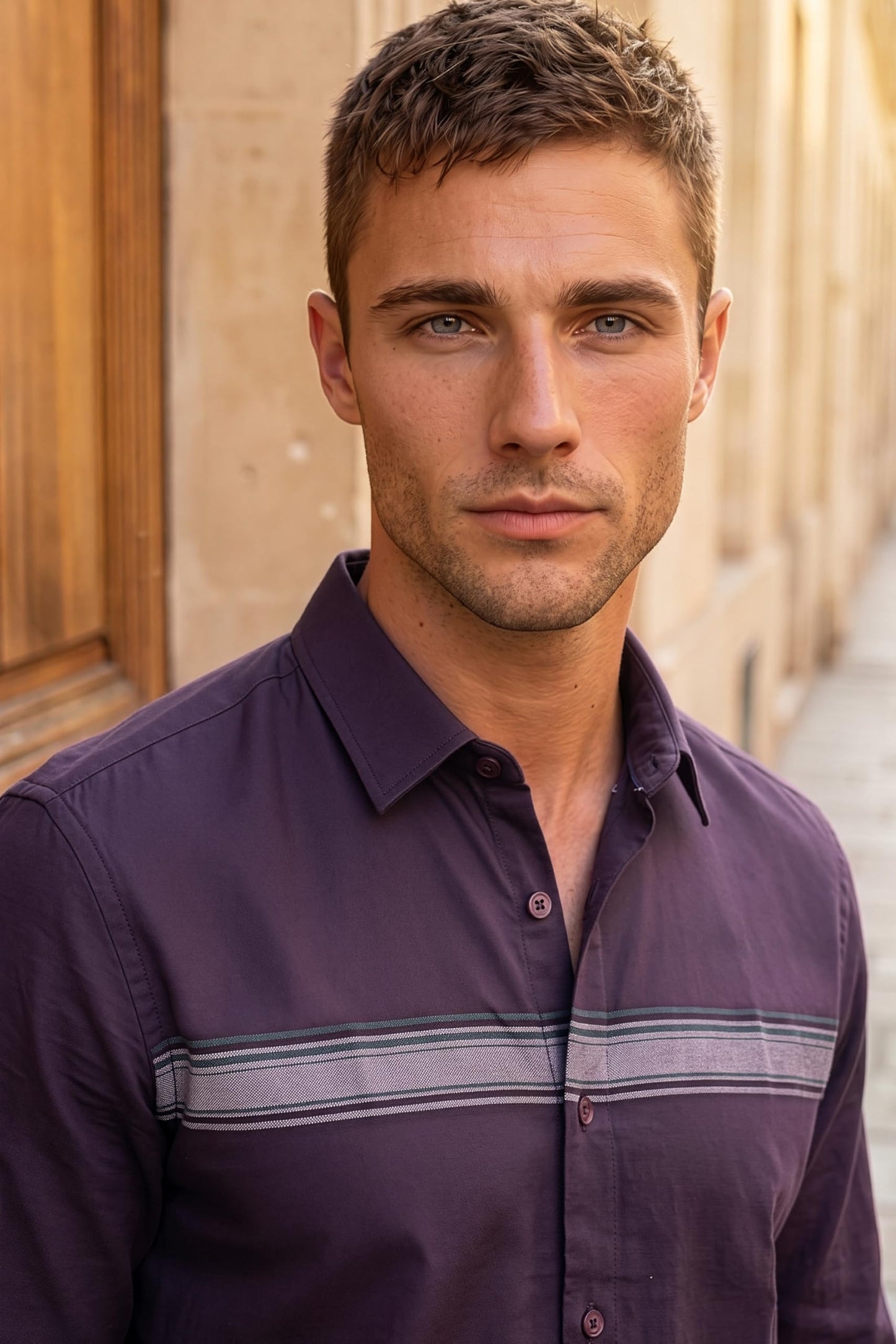 Men's Slim Fit Made Using BCI Cotton, Brushed Twill, Soft Fabric Full Sleeve Engineered Stripe Casual Shirt
