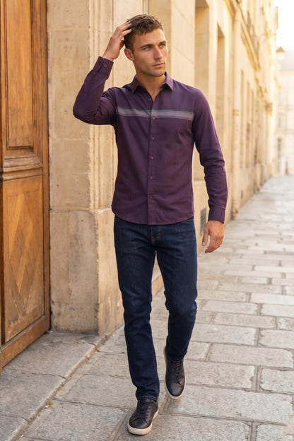 Men's Slim Fit Made Using BCI Cotton, Brushed Twill, Soft Fabric Full Sleeve Engineered Stripe Casual Shirt