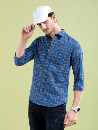 Men Slim Fit Checkered Full Sleeves Spread Collar Casual Shirt