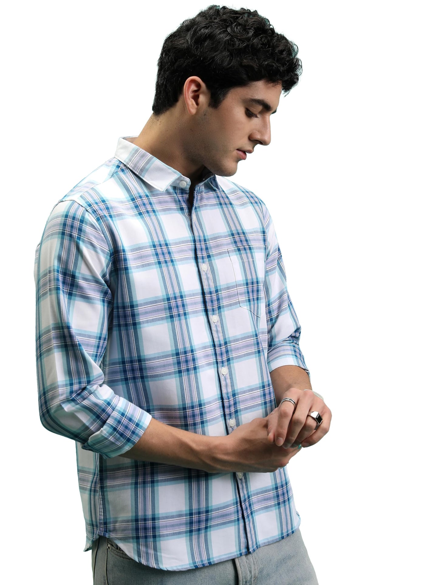 Men's Slim Fit Check Shirt | Full Sleeves | Spread Collar | Casual Shirts for Men