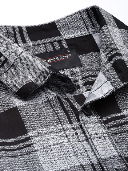 Man Stylish Slim Fit Cotton Spread Collar Checked Casual Shirt