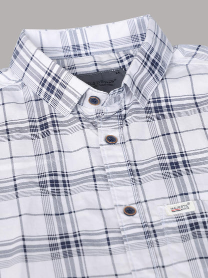 Man Stylish Slim Fit Cotton Spread Collar Checked Casual Shirt