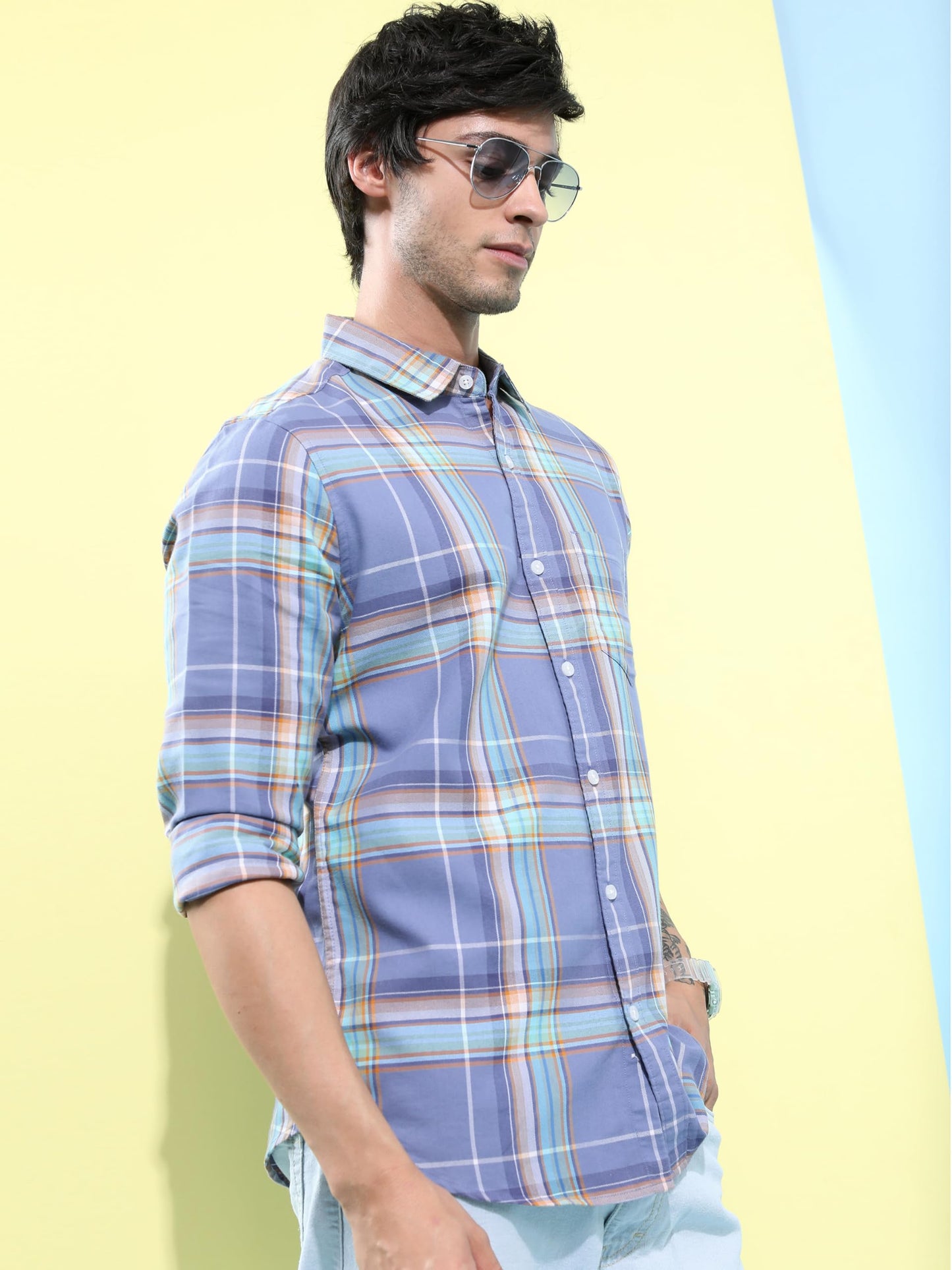 Men's Slim Fit Check Shirt | Long Sleeves | Regular Collar | Casual Shirts for Men