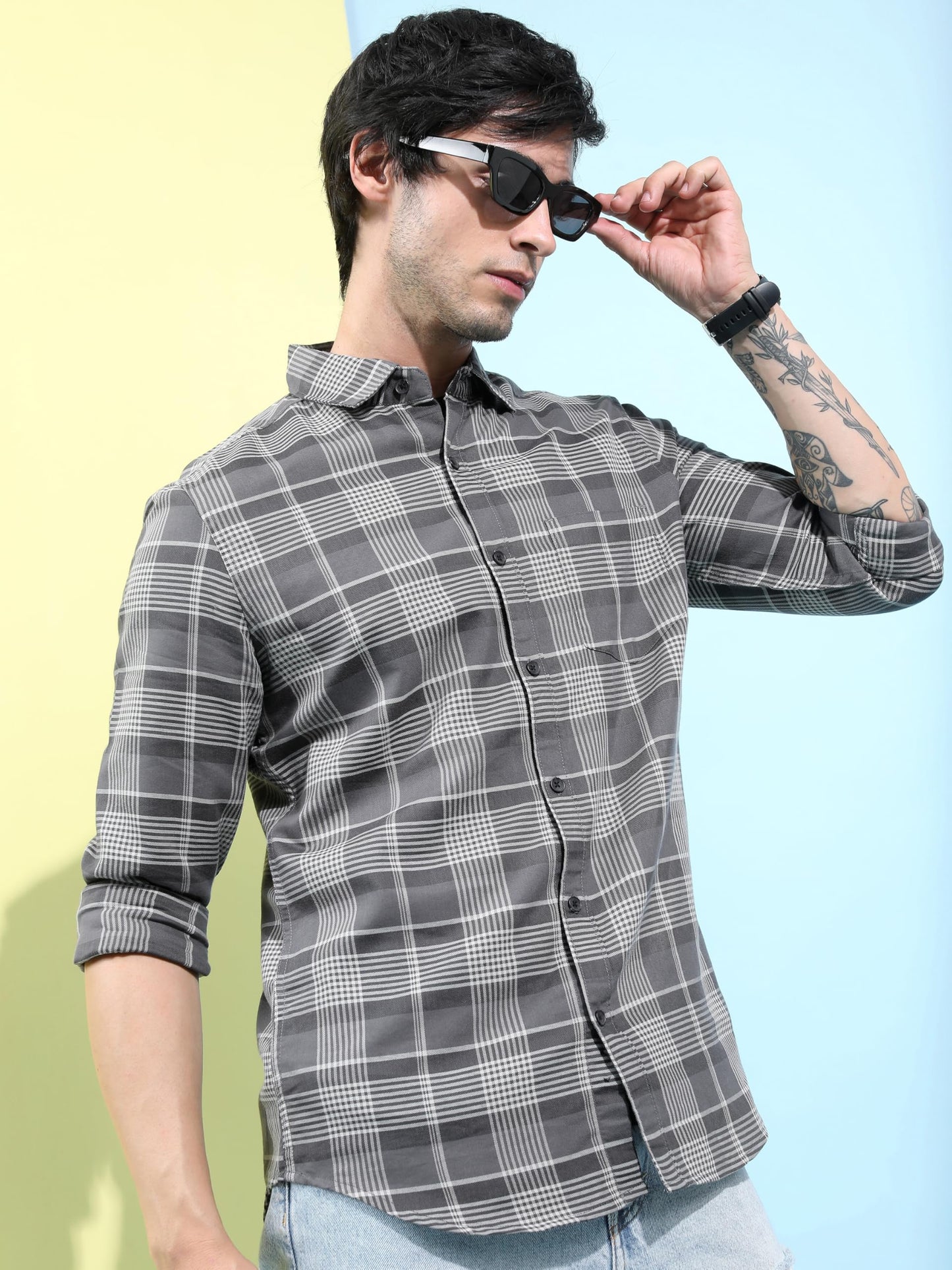 Men's Slim Fit Checks Shirt | Long Sleeves | Regular Collar | Casual Shirts for Men